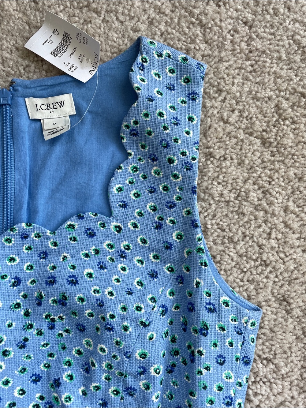 J. Crew Factory Blue Floral Scallop Square Neck A-Line Sheath Mini Dress Size 0 - Picture 7 of 14
